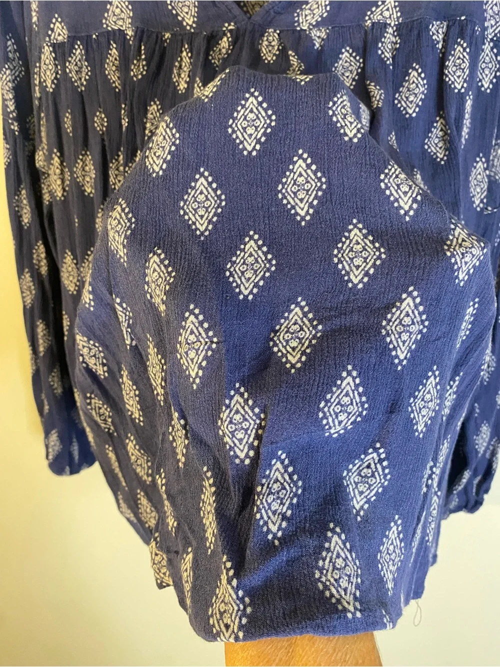 Rue21 Blue Printed V-Neck Long Sleeve Navy Blue Bohemian Top